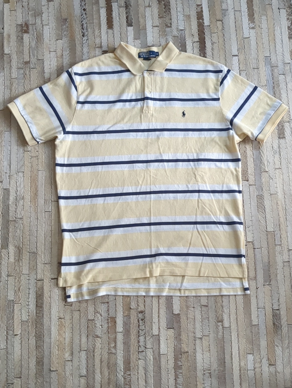 Polo Ralph Lauren Men's XL Vintage 90s Striped 100% Cotton Yellow Navy Polo